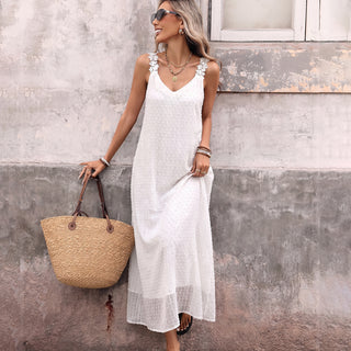 Lace Patchwork Solid V Neck Casual Dress