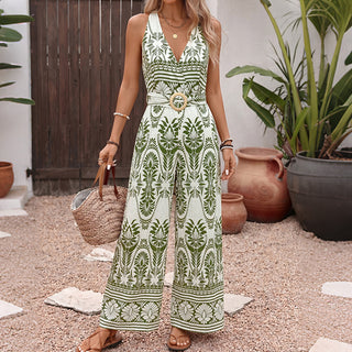 Resort Style V Neck Halter Neck Jumpsuit