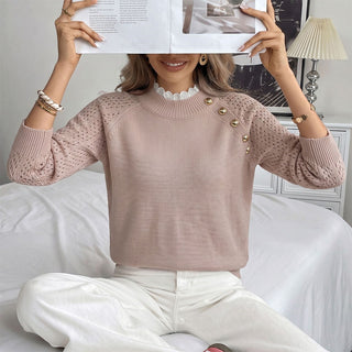 Lace Patchwork Color Block Button Detail Sweater