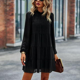Solid Color Long Sleeve Casual Mini Dress
