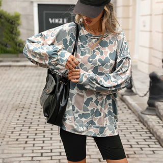 Round Neck Printed Long Sleeve Casual Top