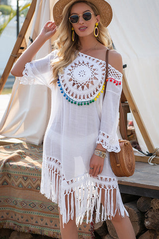 Color Block Crochet Patchwork Tassel Swimsuit Cover Up