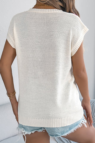 Floral Design Round Neck Casual Knit Top