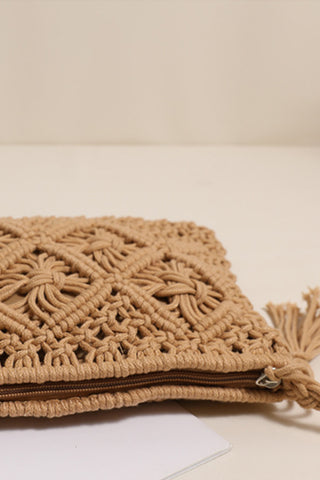 Fashion Solid Tassel  Woven Crossbody Bag