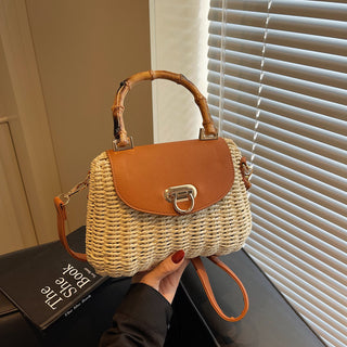 Boho Chic Color Block Bamboo Weave Bag