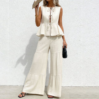 Solid Color Tie Front Two Piece Set