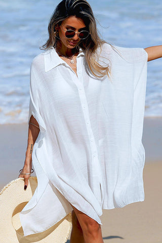 Fashion Solid POLO Neck Swimsuit Cover Up