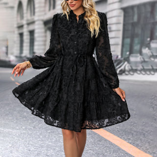Lace Patchwork Solid Color Long Sleeve Dress