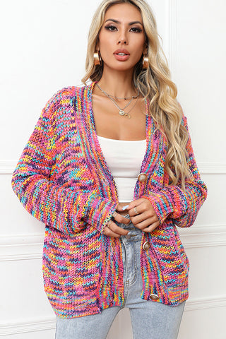 Rainbow Color Block Button Knit Cardigan