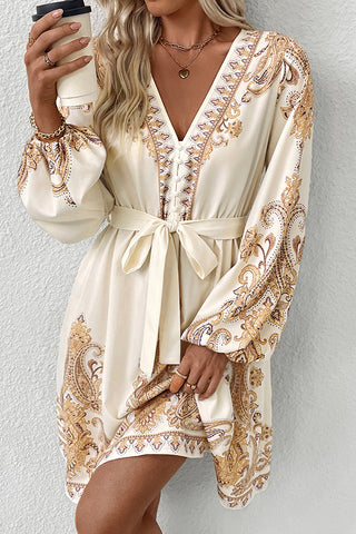 Retro Ethnic V Neck Paisley Print Dress