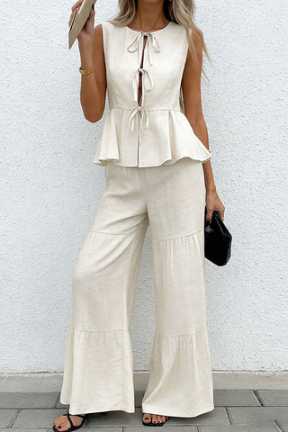 Solid Color Tie Front Two Piece Set