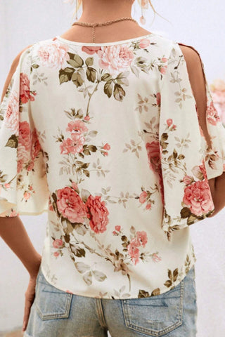 Floral Print Off-Shoulder V Neck Casual Top