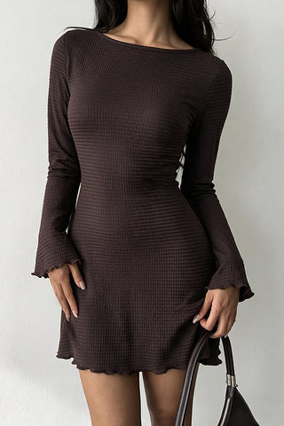 Fashion Solid Color Long Sleeve Mini Dress