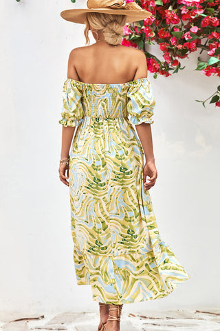 Off The Shoulder Printed Smocked Dress