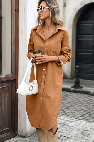 Solid Color Lapel Button Shirt Dress