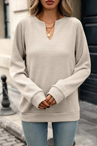 Solid Color V Neck Long Sleeve T-Shirt