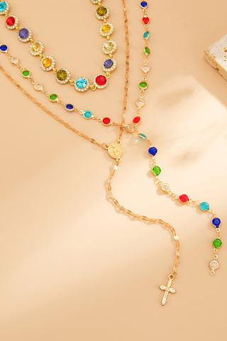 Diamond-encrusted Cross Pendant Layered Necklace