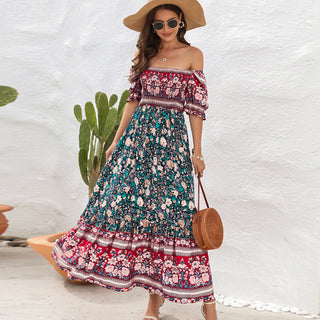 Bohemian Print Off The Shoulder Maxi Dress