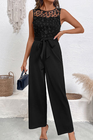 Flower Design Mesh Patchwork Jumpsuit