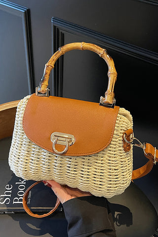 Boho Chic Color Block Bamboo Weave Bag