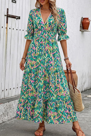 Fashion Ethnic Style V Neck Printed Dress
