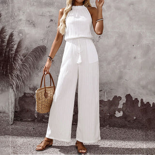 Fashion Solid Color Halter Neck Casual Jumpsuit