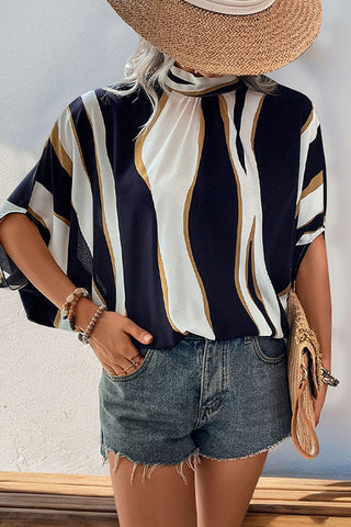 Color Block Irregular Batwing Sleeves Halter Neck Top