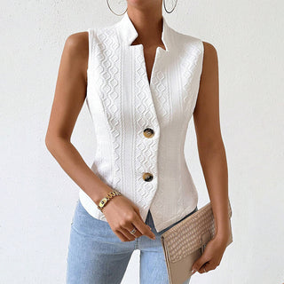 Solid Color Stand Collar Button Vest