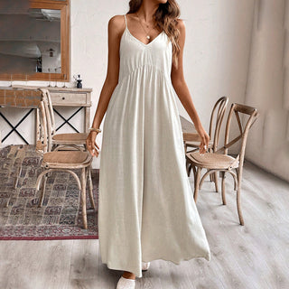 Solid Color V Neck Tie Back Maxi Dress