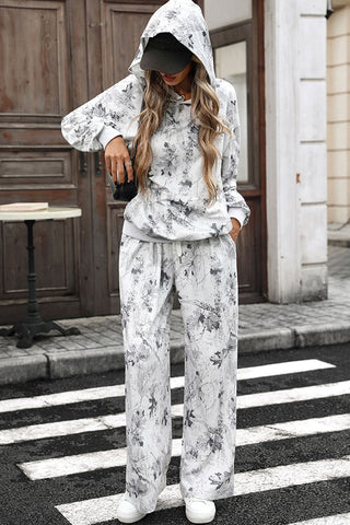 Fashion Printed Hooded Casual Two Piece Set
