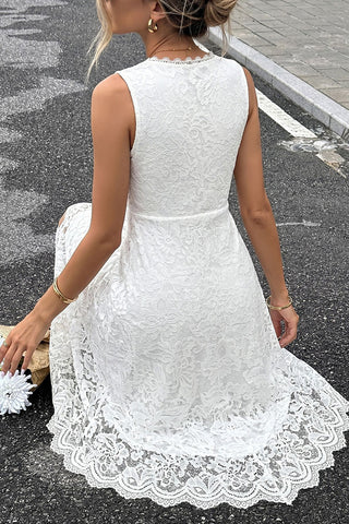 Lace Patchwork V Neck Irregular Hem Dress