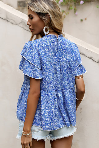 Floral Print Ruffled Sleeve Casual Blouse