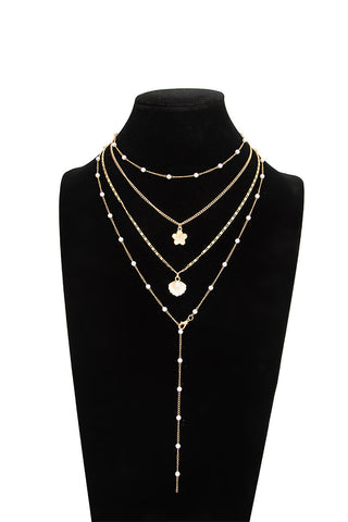 Fashion Faux Pearl Flower Layered Necklace