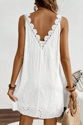 Lace Patchwork V Neck Solid Mini Dress