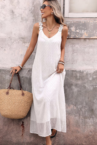 Lace Patchwork Solid V Neck Casual Dress