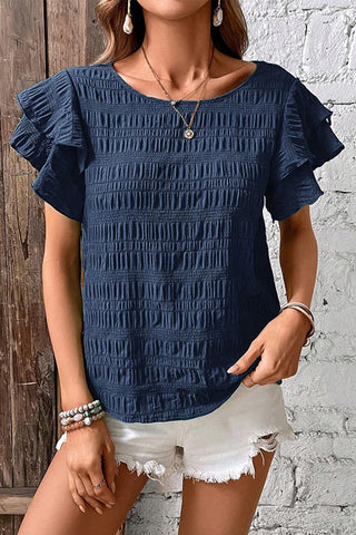 Solid Layered Sleeve Round Neck Top