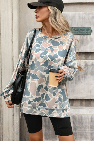 Round Neck Printed Long Sleeve Casual Top