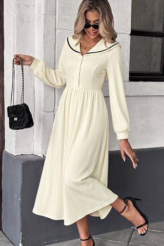 Color Block Sailor Collar Lantern Sleeve Dress