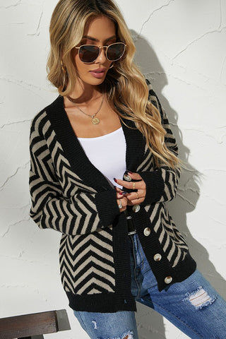 Color Block Button Patchwork Cardigan Sweater