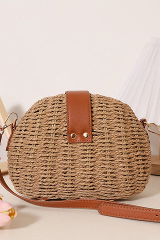 Fashion Half-Moon Color Block Weave Bag