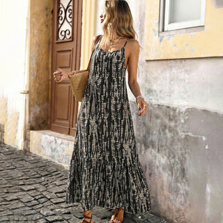 Fashion Printed Back Cross Casual Dress