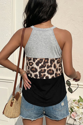 Retro Leopard Print Color Block Casual Top
