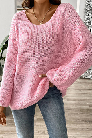 Solid Color Knitted Flared Sleeves Casual Sweater