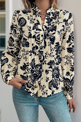 Fashion Vintage Printed Stand Collar Shirt