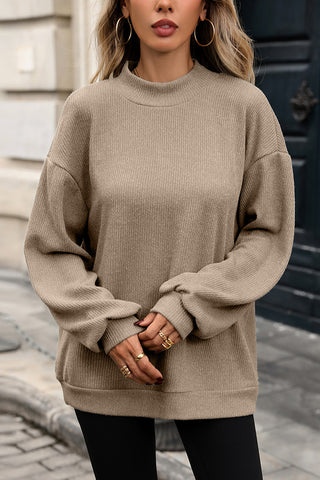 Solid Color Mock Neck Loose Long Sleeve T-Shirt