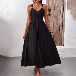 Fashion V Neck Solid Color Sleeveless Dress