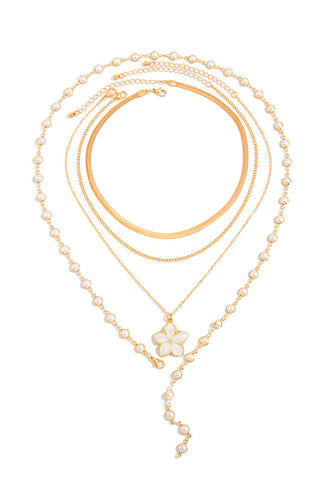 Pearl Flower Charm Layered Necklace