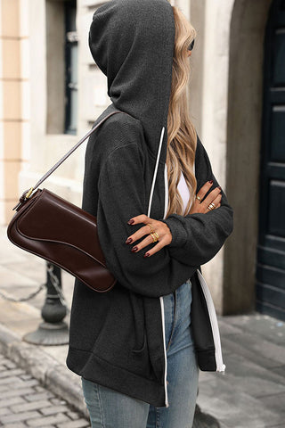 Color Block Long Sleeve Zipper Hoodie Jacket