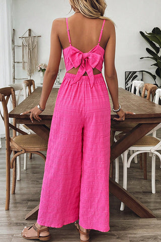 Solid Color V Neck Tie Back Casual Jumpsuit