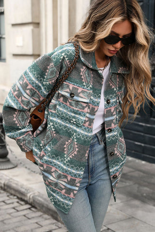 Fashion Printed Lapel Pocket Tweed Coat